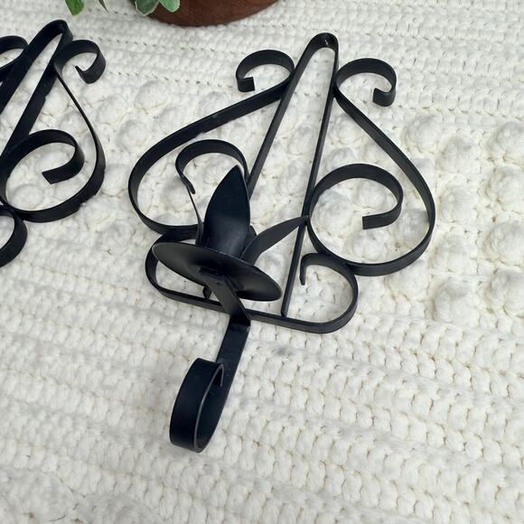 VINTAGE 2 Pc Set Gothic Wrought Iron Wall Sconces Candlestick Black Traditional - Picture 3 of 8